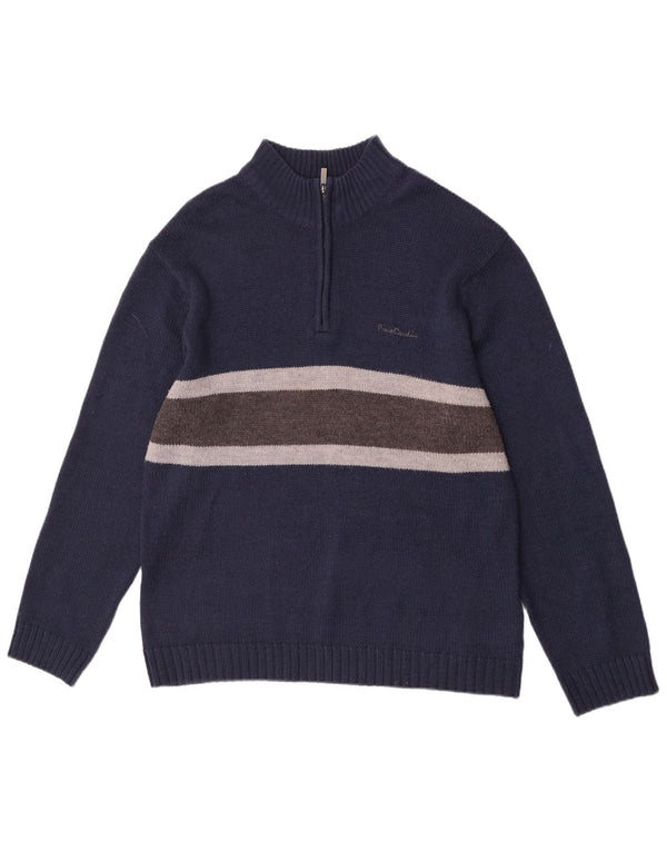 Maglione maglione da uomo con zip e collo Pierre Cardin 3XL a righe blu navy