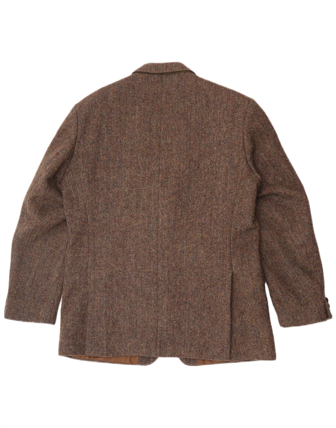 Giacca blazer da uomo a 2 bottoni Harris Tweed UK 40 grande lana a spina di pesce marrone