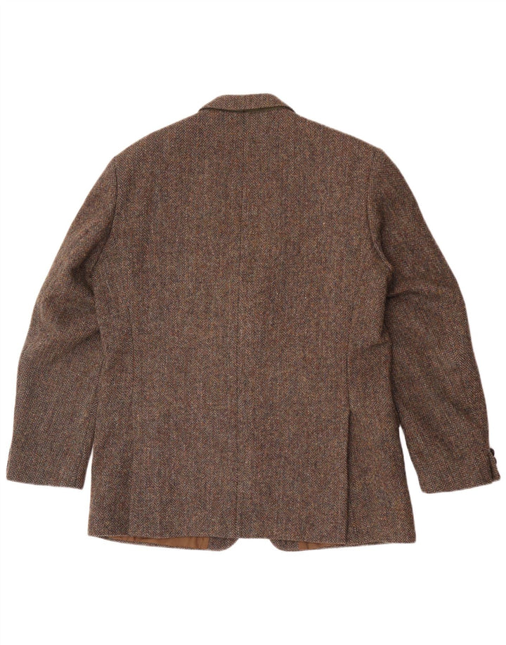 Giacca blazer da uomo a 2 bottoni Harris Tweed UK 40 grande lana a spina di pesce marrone