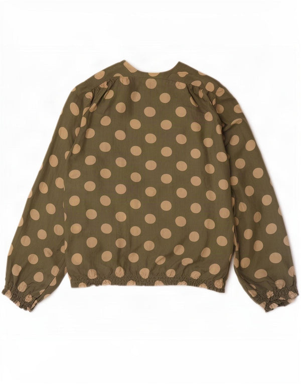 Vintage Womens 3/4 Sleeve Oversized Blouse Top UK 16 Large Khaki Polka Dot