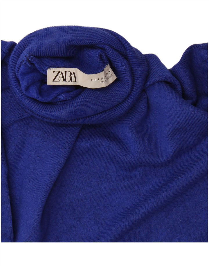 Maglione maglione collo alto da donna Zara UK 10 piccolo blu navy