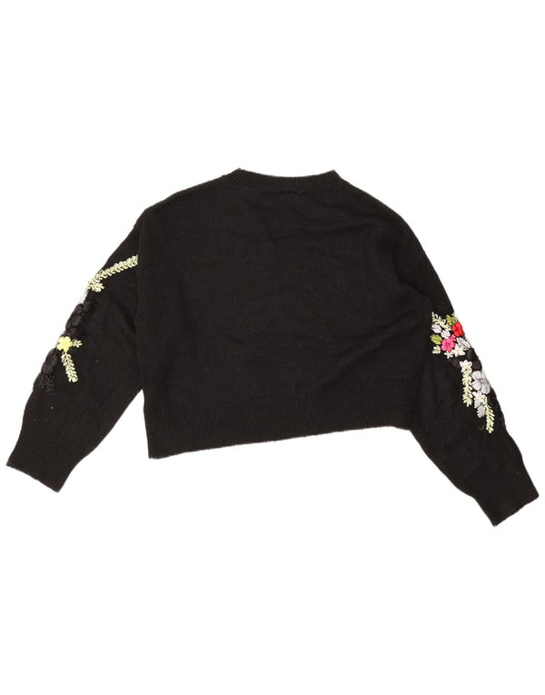 Topshop Maglione da donna con scollo a barca corto UK 10 Piccolo floreale nero