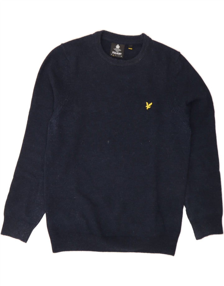LYLE & SCOTT Mens Crew Neck Jumper Sweater Small Navy Blue Wool Vintage Lyle & Scott and Second-Hand Lyle & Scott from Messina Hembry 