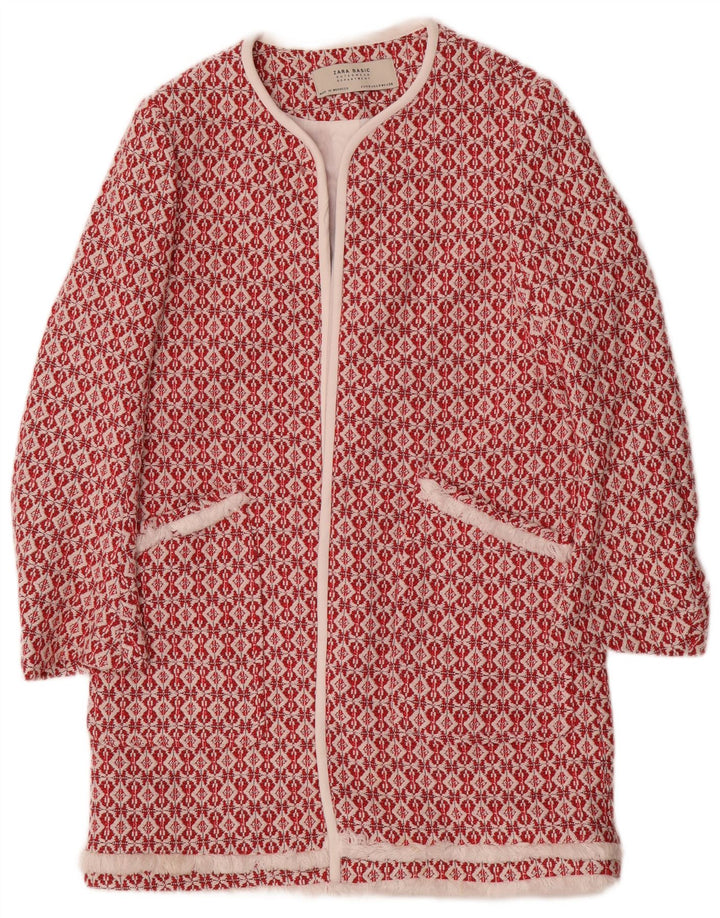 Cappotto aperto in maglia da donna Zara UK 10 piccolo poliestere geometrico rosso