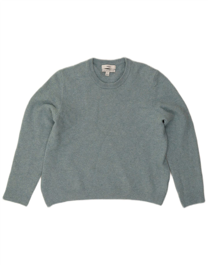 Maglione maglione girocollo da donna Marks & Spencer UK 14 Lana d'agnello blu grande