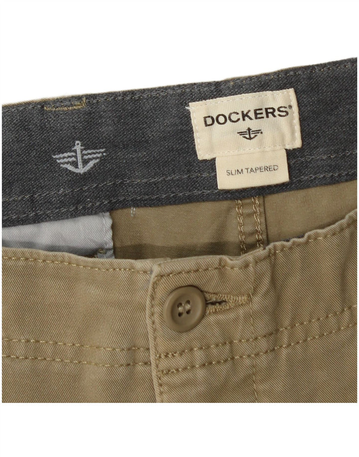 DOCKERS Pantaloni chino slim affusolati da uomo W34 L32 cotone kaki