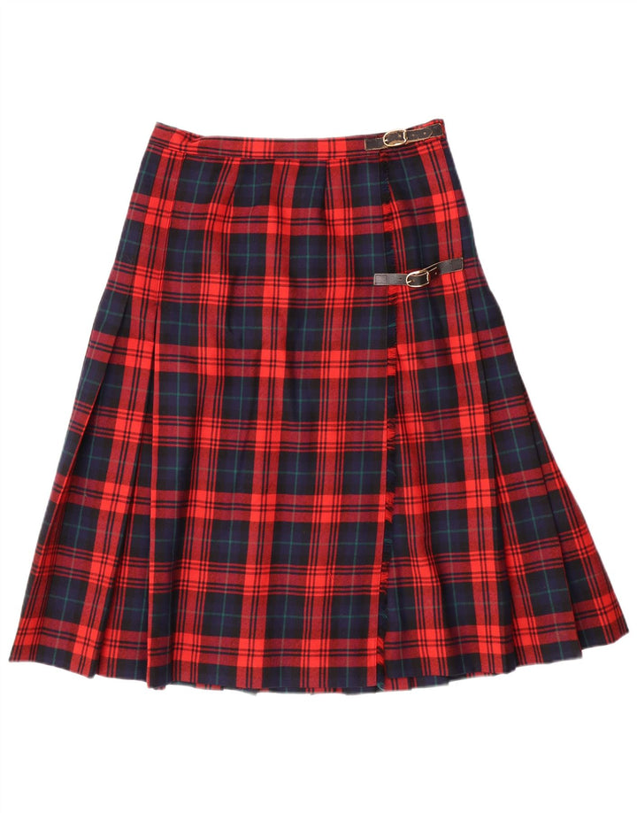 Gonna a pieghe vintage da donna a coltello IT 42 Media W28 Lana vergine a quadri rossi