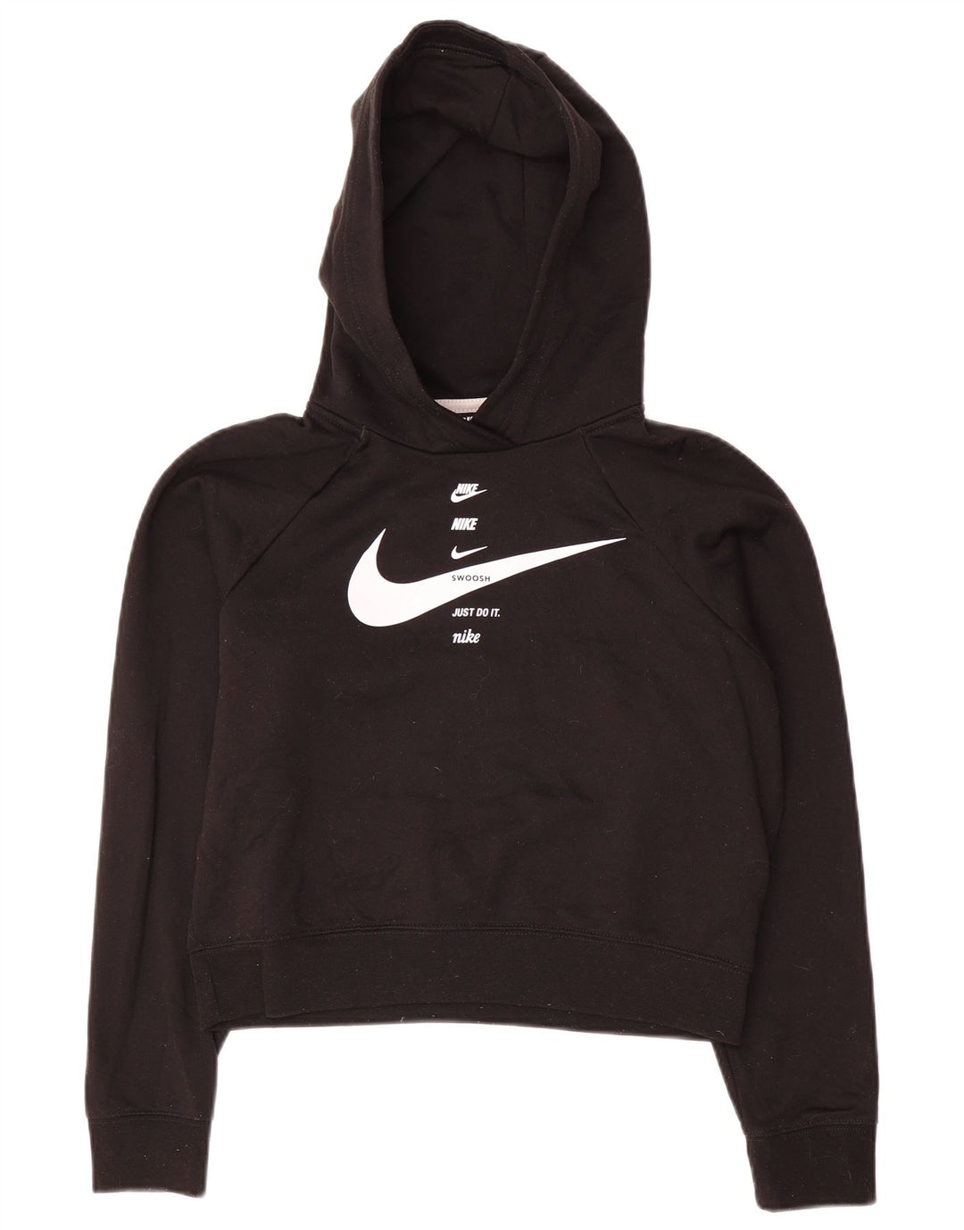 Felpa con cappuccio grafica corta oversize da donna NIKE UK 6 XS poliestere nero