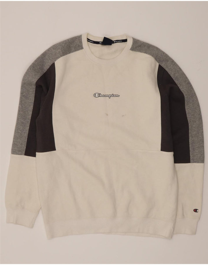 Felpa da uomo Champion Jumper XL in cotone color block bianco