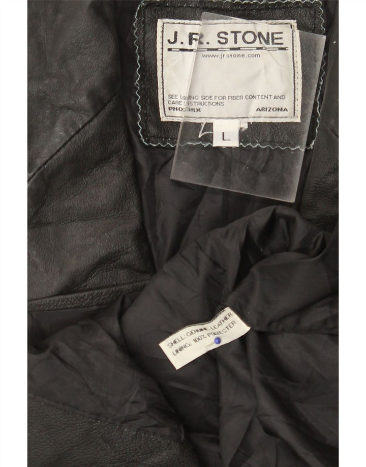 Giacca blazer in pelle da donna a 2 bottoni VINTAGE UK 14 grande in pelle nera