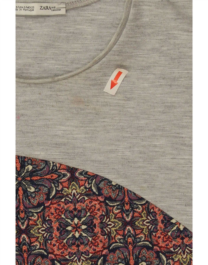 Top corto da donna Zara UK 10 piccolo poliestere floreale grigio