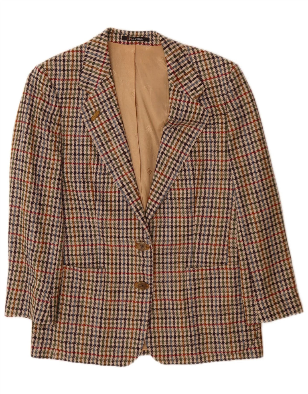 Giacca blazer da donna a 2 bottoni vestibilità ampia DAKS UK 10 piccolo pied de poule beige