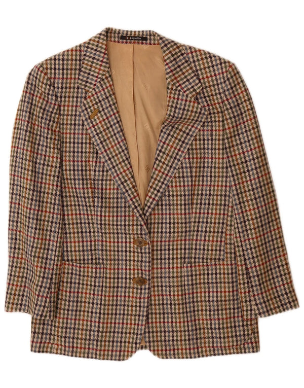 Giacca blazer da donna a 2 bottoni vestibilità ampia DAKS UK 10 piccolo pied de poule beige