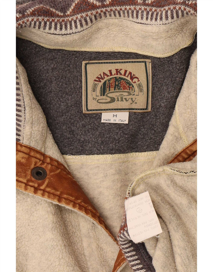 Maglione in pile da uomo Silvy con collo a bottoni, poliestere color block beige medio