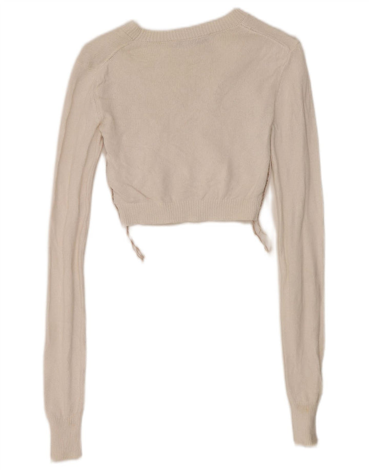 Top corto da donna Zara manica lunga UK 6 XS bianco
