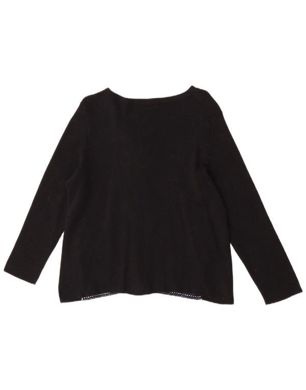 Maglione cardigan corto da donna Jaeger UK 16 Grande cotone screziato blu navy