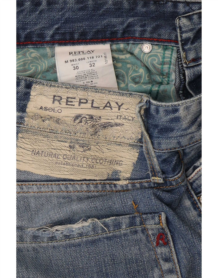 Replay Jeans dritti invecchiati Waitom da uomo W30 L32 in cotone blu