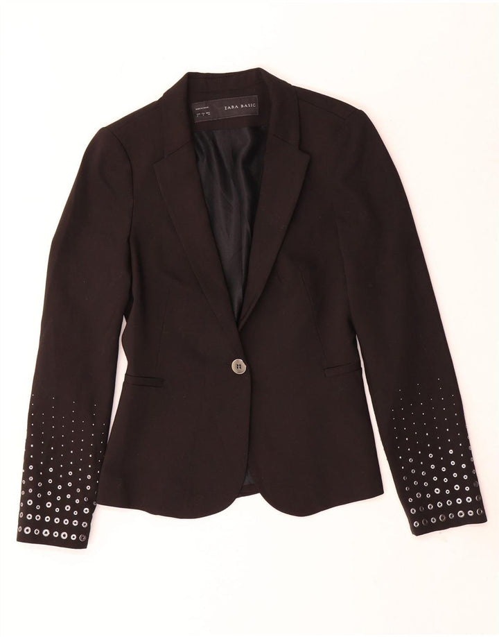 Giacca Blazer a 1 Bottone ZARA da Donna UK 10 Piccola in Poliestere Nero