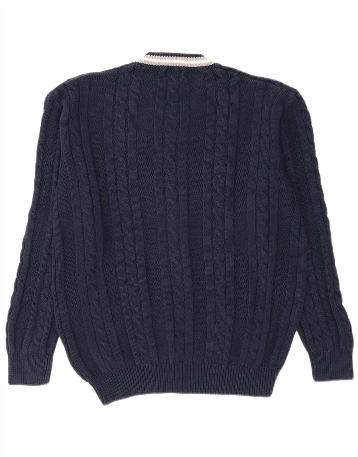 VINTAGE Maglione da uomo con scollo a V grande cotone blu navy