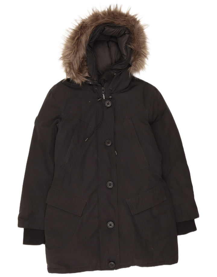 Cappotto imbottito oversize con cappuccio da donna Superdry UK 10 piccolo poliestere nero