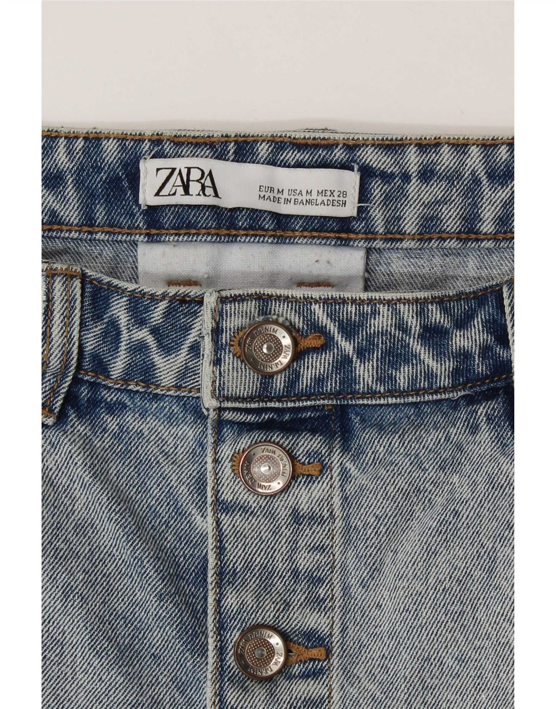 Minigonna di jeans Zara da donna lavaggio acido media W28 blu