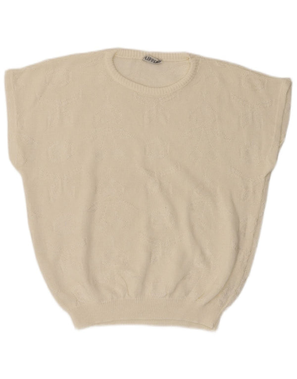 Maglione maglione girocollo oversize da donna VINTAGE UK 14 medio bianco sporco