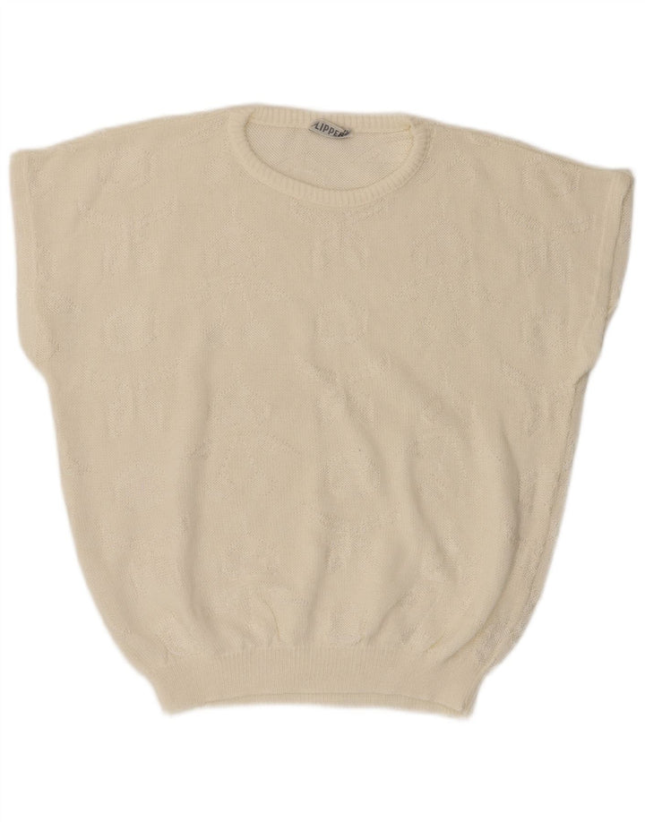 Maglione maglione girocollo oversize da donna VINTAGE UK 14 medio bianco sporco