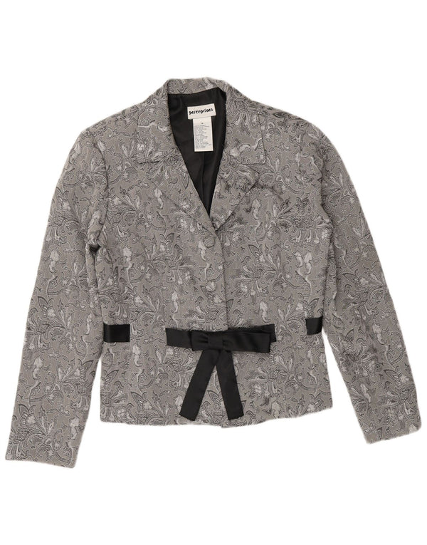 Giacca blazer da donna a 2 bottoni Perceptions UK 8 Small Rayon floreale grigio