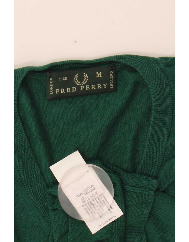 Maglione da uomo con scollo a V Fred Perry in cotone verde medio