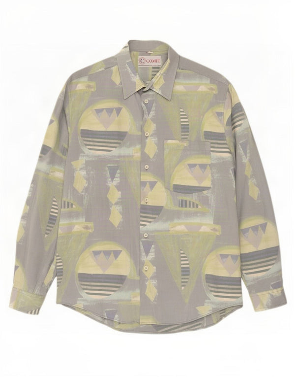 Vintage Mens Abstract Pattern Shirt XL Grey Viscose