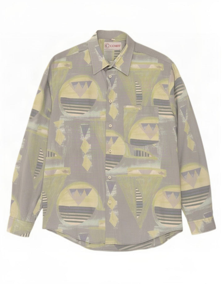 Camicia vintage da uomo con motivo astratto XL in viscosa grigia