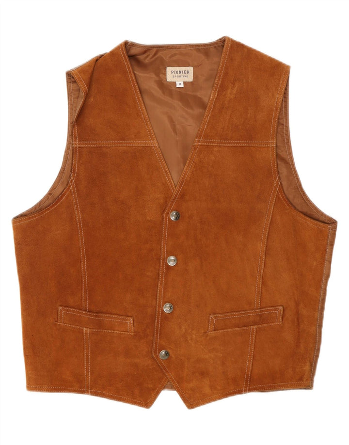 Gilet da uomo in pelle scamosciata Pionier in pelle marrone medio