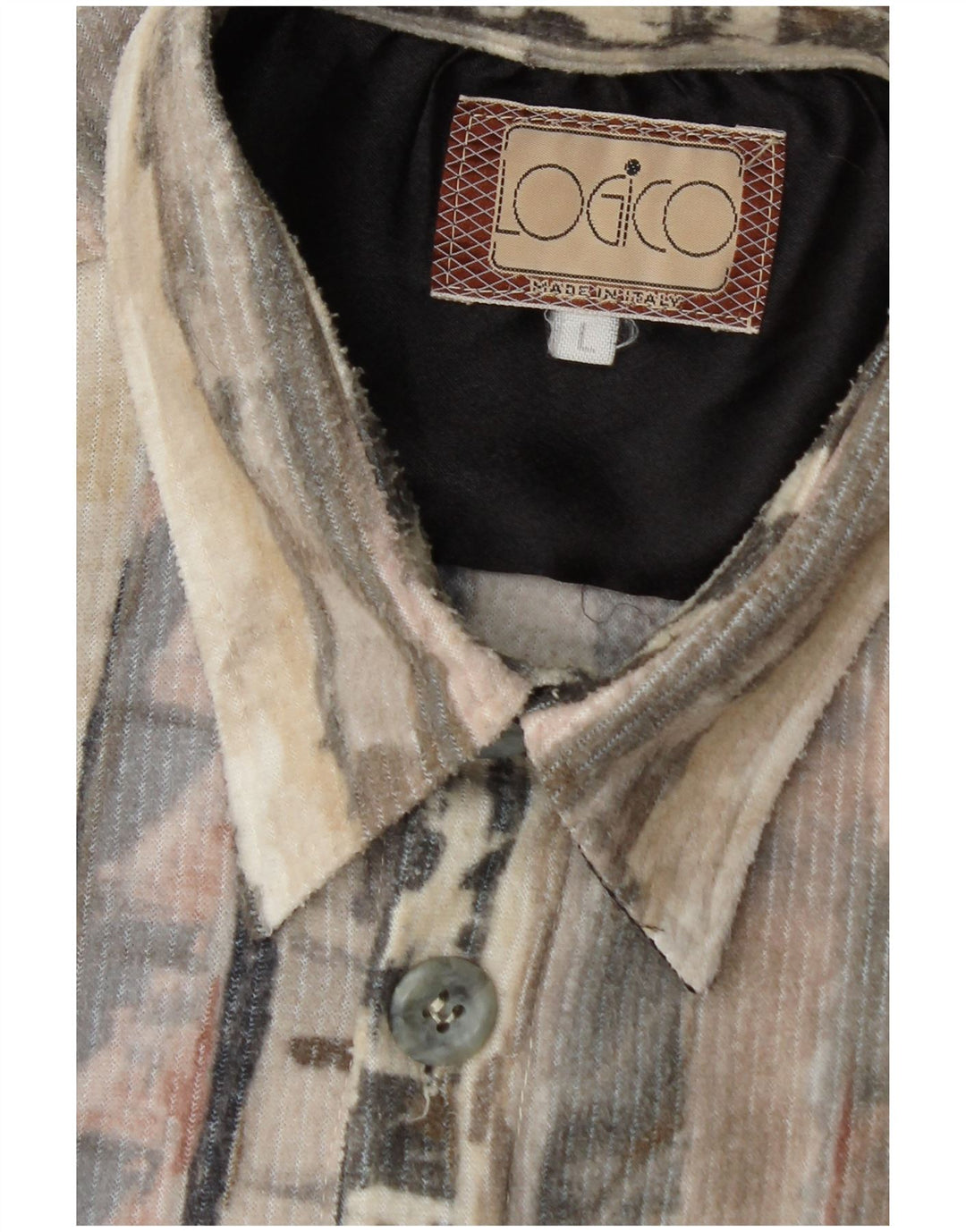 Camicia in pile vintage da uomo grande geometrica grigia