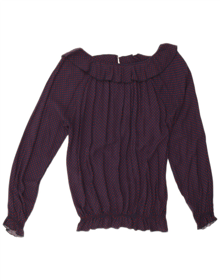 Fornarina Camicetta da donna Top UK 14 Medium Navy Blue Spotted Retro