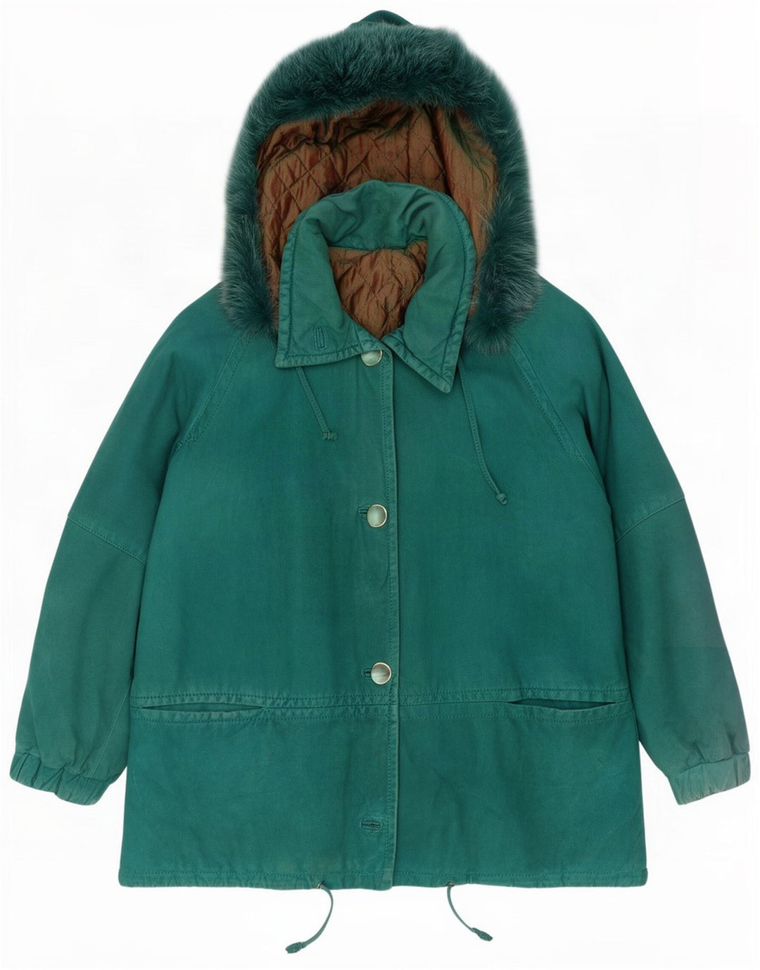Giacca a vento oversize con cappuccio da donna vintage IT 44 verde medio