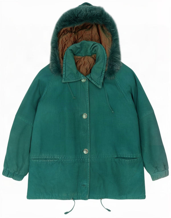 Giacca a vento oversize con cappuccio da donna vintage IT 44 verde medio
