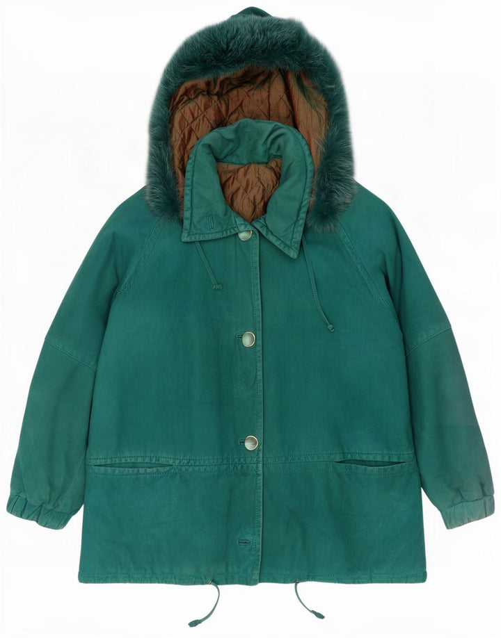 Giacca a vento oversize con cappuccio da donna vintage IT 44 verde medio