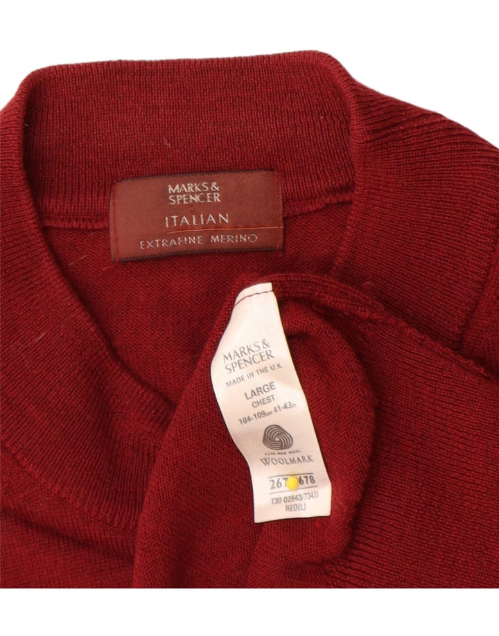 Maglione maglione girocollo da uomo Marks & Spencer grande lana merino rossa