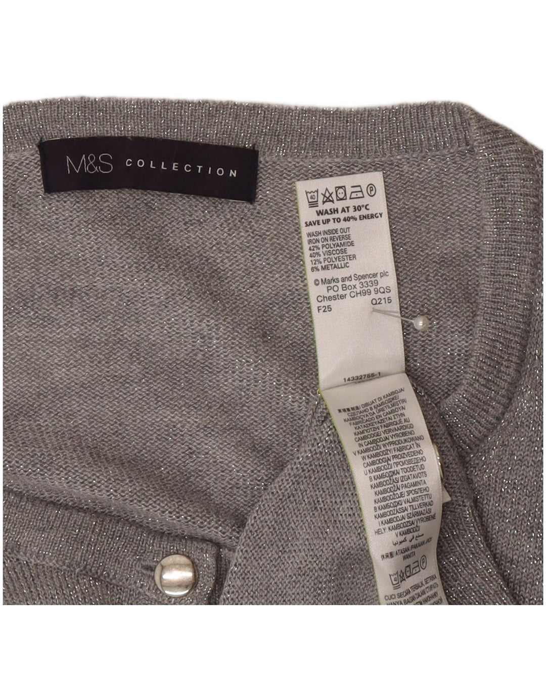Maglione cardigan da donna Marks & Spencer UK 20 2XL Poliammide grigio
