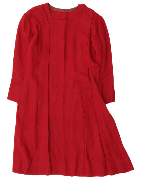Abito a trapezio con maniche a 3/4 vintage da donna UK 10 piccolo rosso