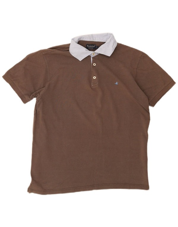Polo da uomo Brooksfield IT 52 Large in cotone color block marrone