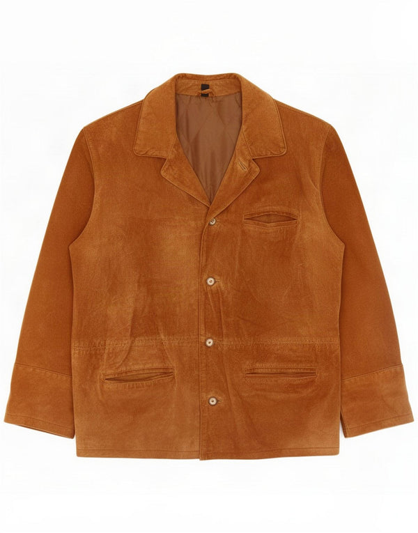 Giacca vintage da uomo in pelle scamosciata UK 44 2XL Pelle beige