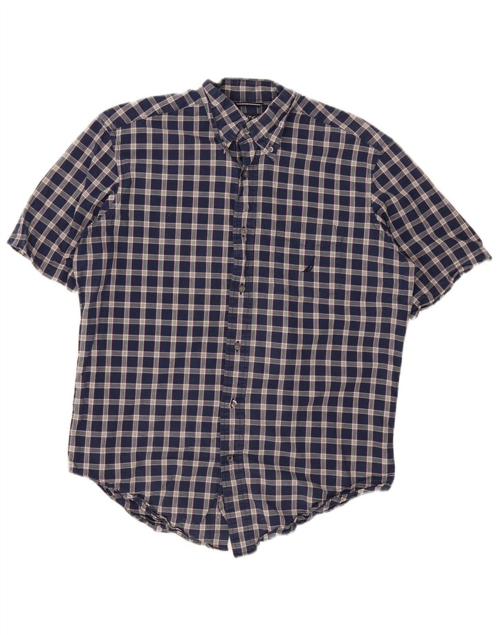 Camicia da uomo Nautica a maniche corte vestibilità regolare in cotone a quadri blu navy medio