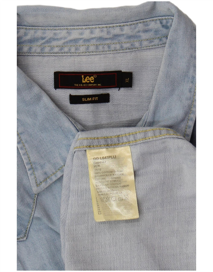 Camicia di jeans slim fit da uomo LEE XL in cotone blu