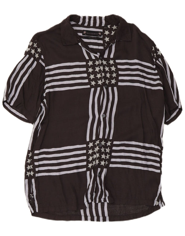 Camicia da uomo a maniche corte vestibilità rilassata All Saints piccola in viscosa a righe nere