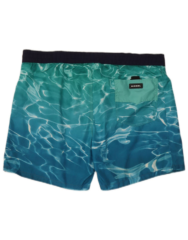 Diesel Pantaloncini da bagno da uomo con motivo astratto, grandi, in poliestere turchese