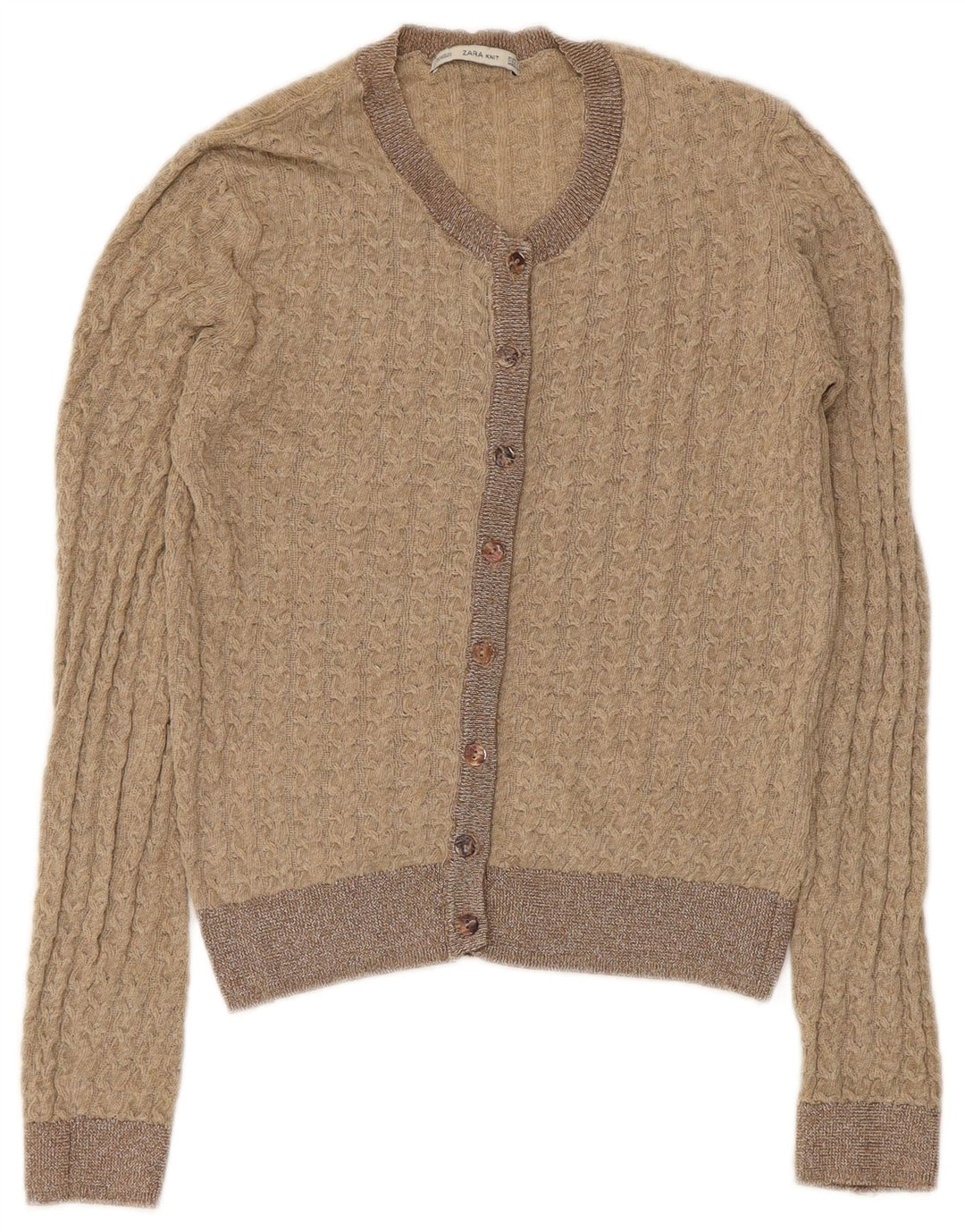 Maglione cardigan corto da donna Zara UK 8 piccolo poliestere beige