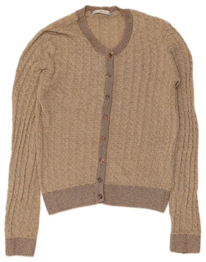 Maglione cardigan corto da donna Zara UK 8 piccolo poliestere beige