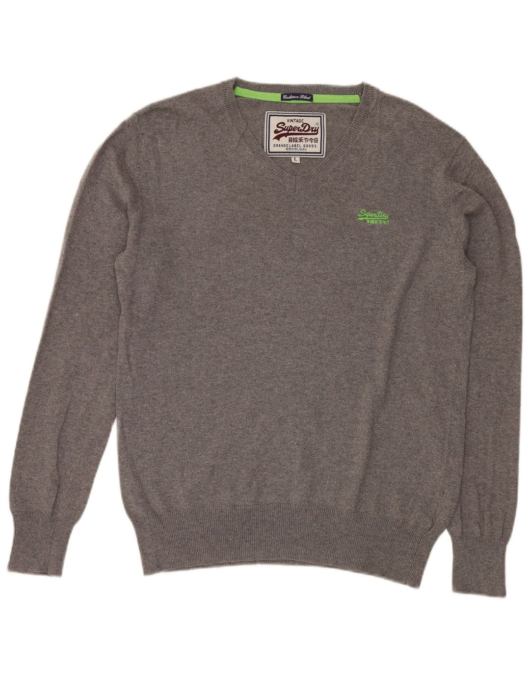 Maglione da uomo con scollo a V SUPERDRY grande cotone grigio