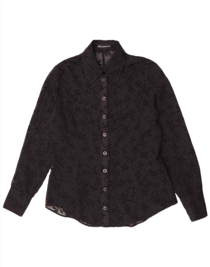 Camicetta trasparente da donna vintage IT 44 Poliestere floreale nero medio